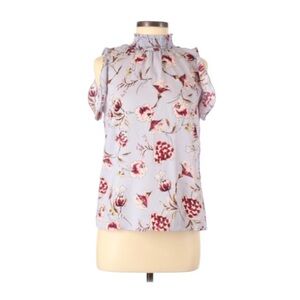 Japna | Blouse Rushed Collar Floral Print Lavender Pink Medium